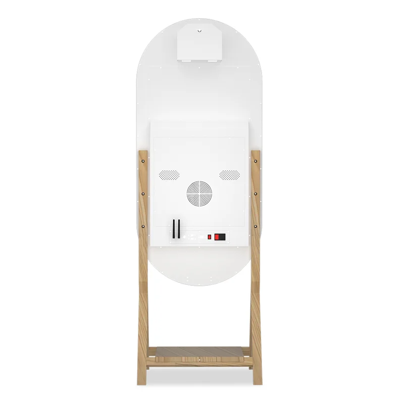 55 inch imitation wood grain foot magic mirror photo booth, 32 inch touch screen magic mirror, built in mini computer, with flig 55 inch imitation wood grain foot magic mirror photo booth, 32 inch touch screen magic mirror, built in mini computer, with flig