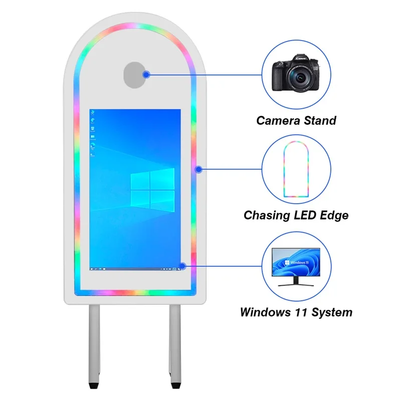 archway four legged portable magic mirror photo booth, 32 inch touch screen camera booth with led frame and flying box, selfie b archway four legged portable magic mirror photo booth, 32 inch touch screen camera booth with led frame and flying box, selfie b