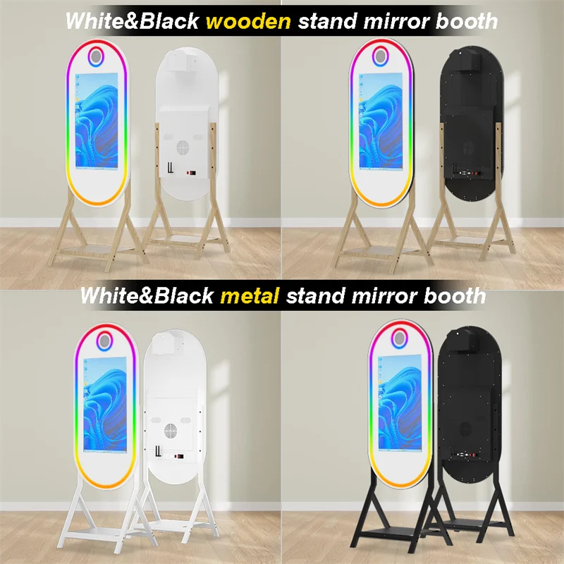 55 inch imitation wood grain foot magic mirror photo booth, 32 inch touch screen magic mirror, built in mini computer, with flig 55 inch imitation wood grain foot magic mirror photo booth, 32 inch touch screen magic mirror, built in mini computer, with flig