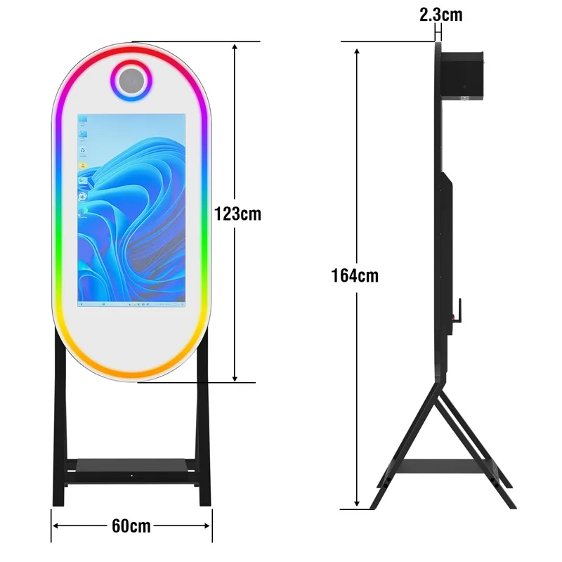 four corner oval touch screen magic mirror photo booth for wedding parties, equipped with mini computer and flight case, selfie four corner oval touch screen magic mirror photo booth for wedding parties, equipped with mini computer and flight case, selfie