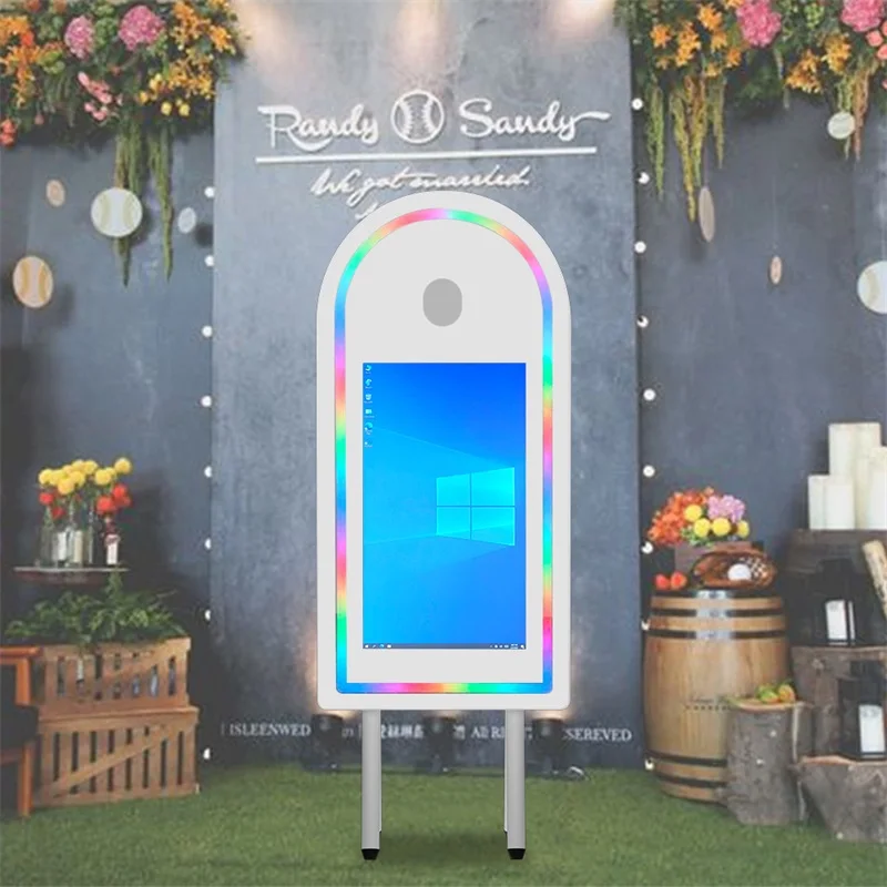 archway four legged portable magic mirror photo booth, 32 inch touch screen camera booth with led frame and flying box, selfie b archway four legged portable magic mirror photo booth, 32 inch touch screen camera booth with led frame and flying box, selfie b